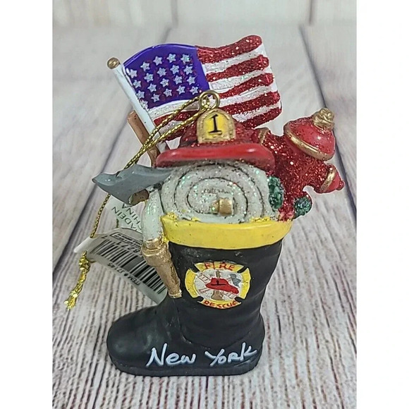Santas World Kurt Adler New York Firefighter Rescue Boot Ornament Patriotic New - Picture 1 of 4